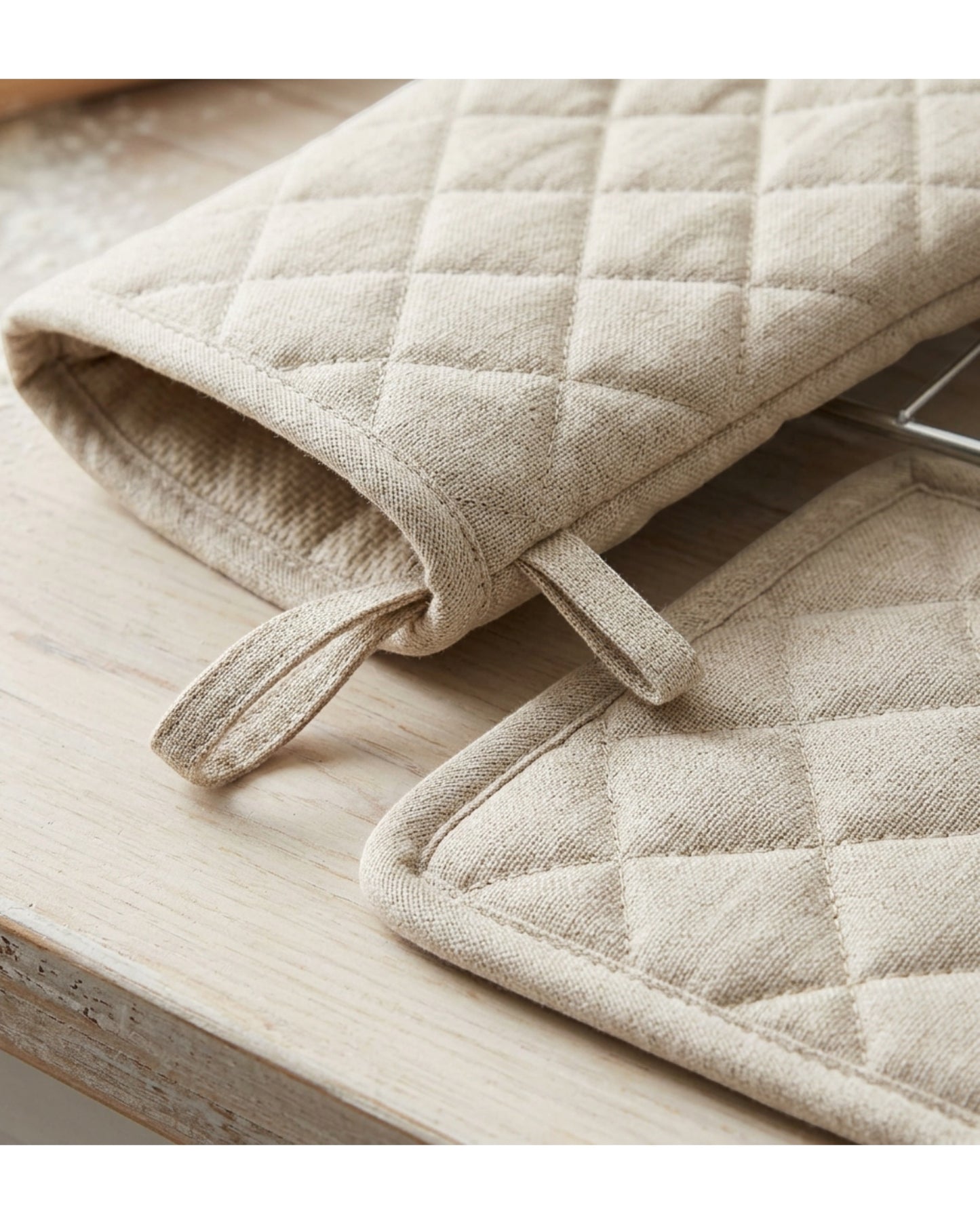 Ledgei Linen Cotton Oven Mitt Set Oatmeal 4 Piece