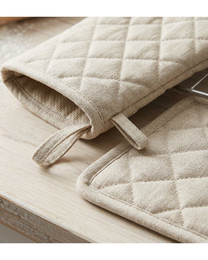 Ledgei Linen Cotton Oven Mitt Set Oatmeal 4 Piece