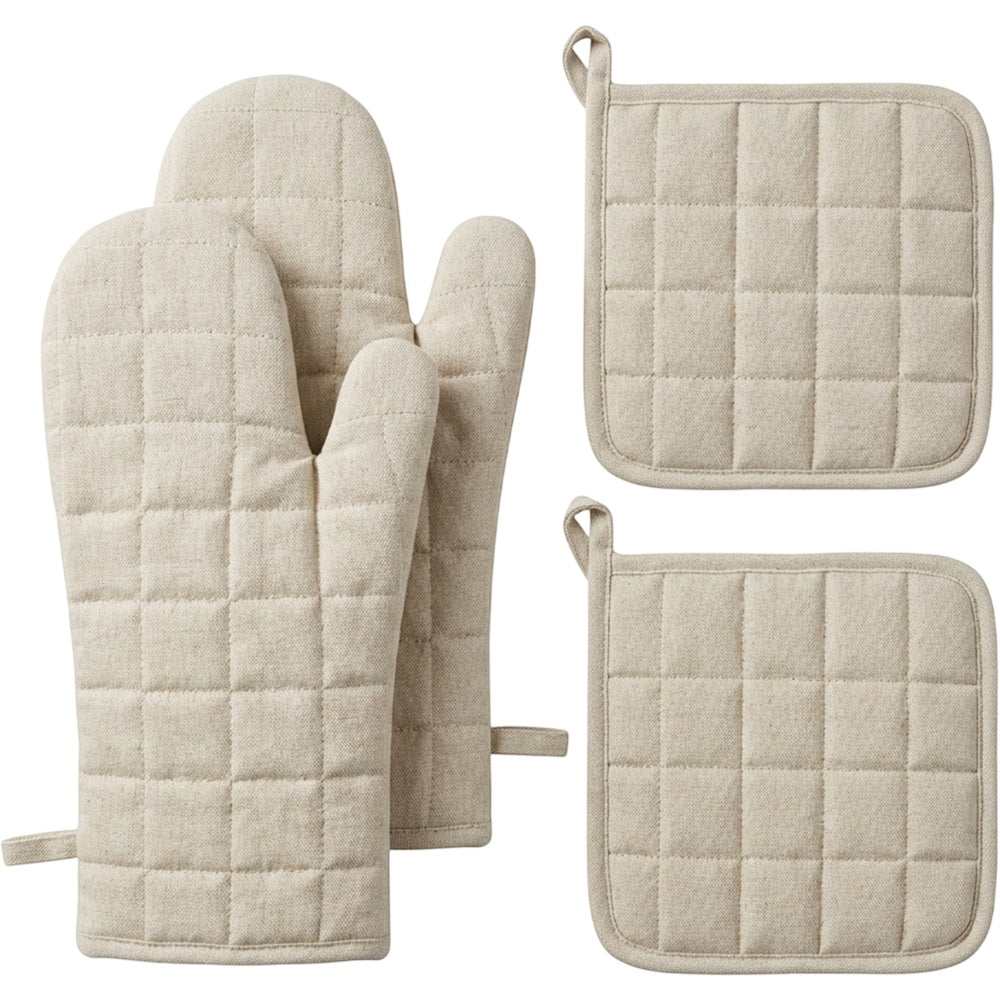 Ledgei Linen Cotton Oven Mitt Set Oatmeal 4 Piece