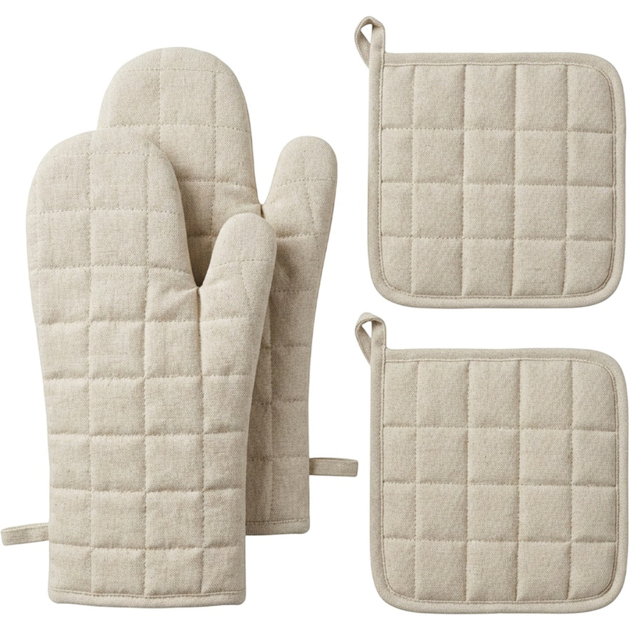 Ledgei Linen Cotton Oven Mitt Set Oatmeal 4 Piece