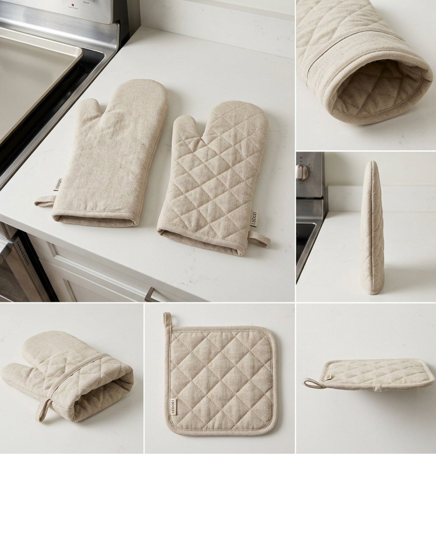 Ledgei Linen Cotton Oven Mitt Set Oatmeal 4 Piece