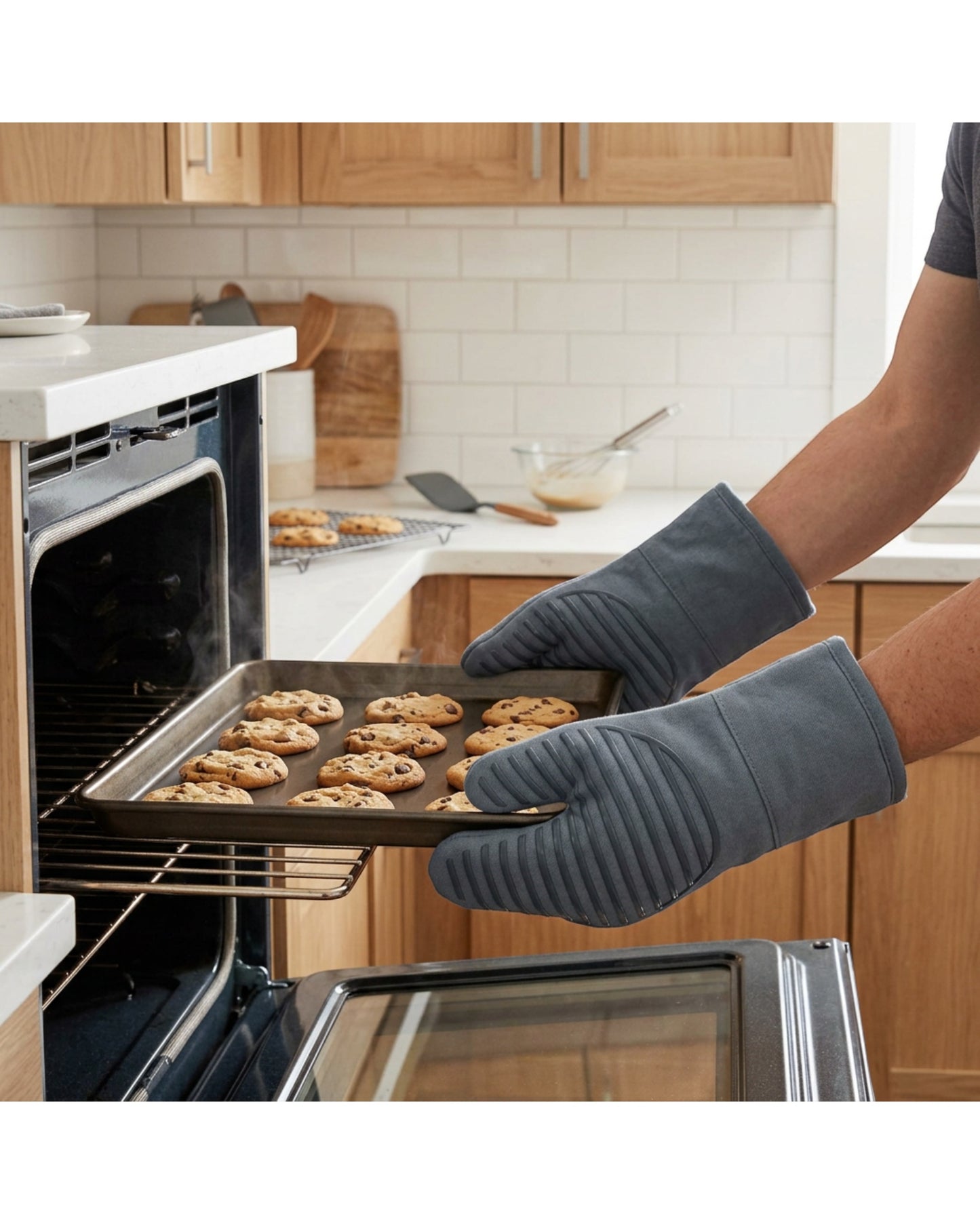 Ledgei Silicone Stripe Oven Mitts Slate 34 cm Pair