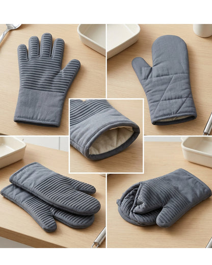 Ledgei Silicone Stripe Oven Mitts Slate 34 cm Pair